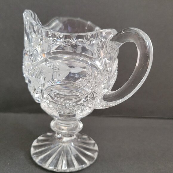 Vintage Crystal Sugar & Creamer Set With Etched Floral Design - Picture 11 of 16